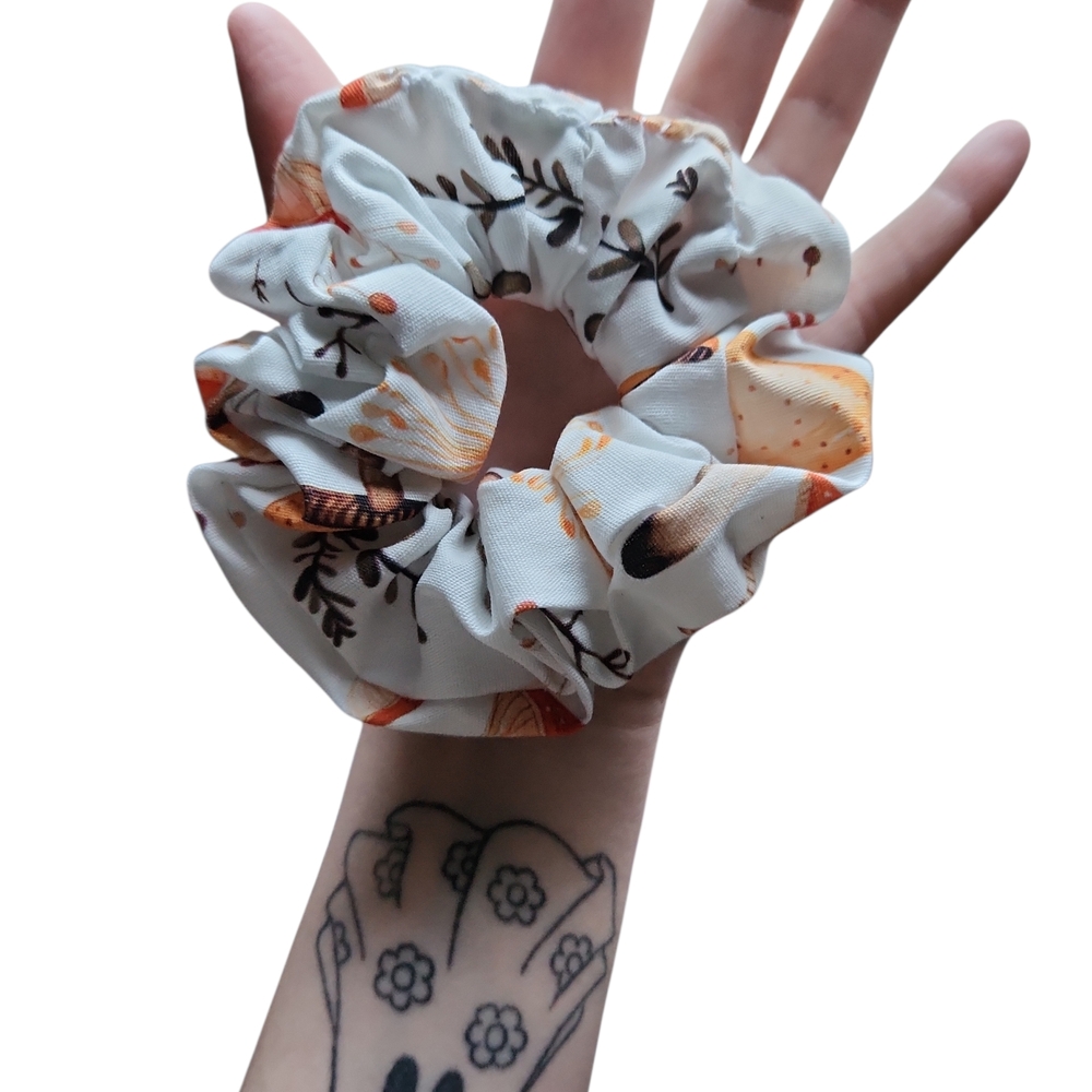 3 for 20 brand new Stylish white mushroom Patterned Scrunchie handmade